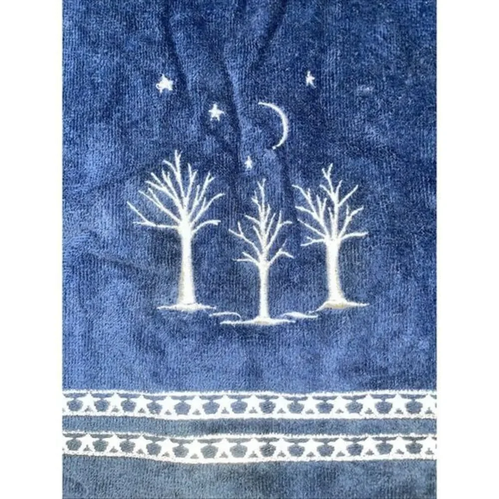 Vtg. Santens Christmas Embroidered Silver Tree Blue Towel NWOT 16x26